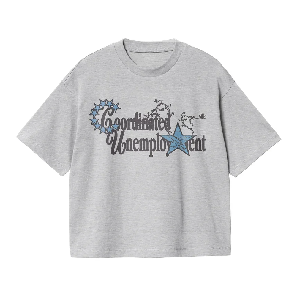 2026New Model Coordinated Unemployment Letter Print Fashion Loose Short-Sleeved Men's and Women's Casual Round-neck Shirt