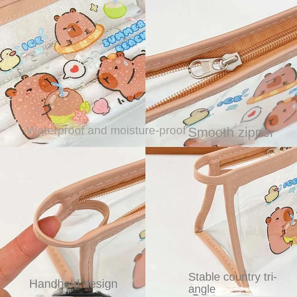 Simpatico animale Capybara Borsa portaoggetti Portamonete Cartoon Capybara Borsa per penne in PVC Trasparente PVC Capibara Astuccio per matite Cancelleria