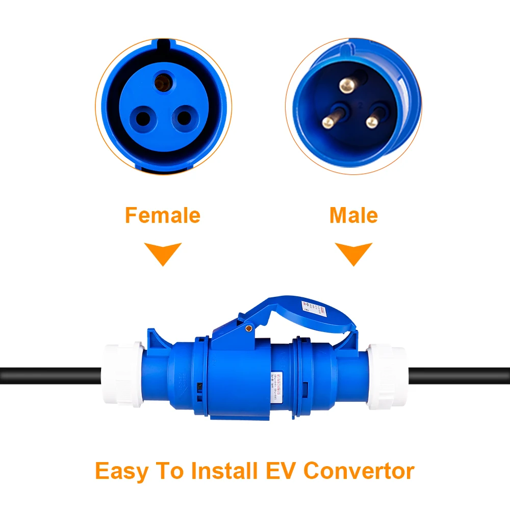 IPENGEN EV Charger CEE Female Plug 3 Pins Adapter Waterproof Connection WallMount Socket Connect with 32A 1Phase 7KW Charger