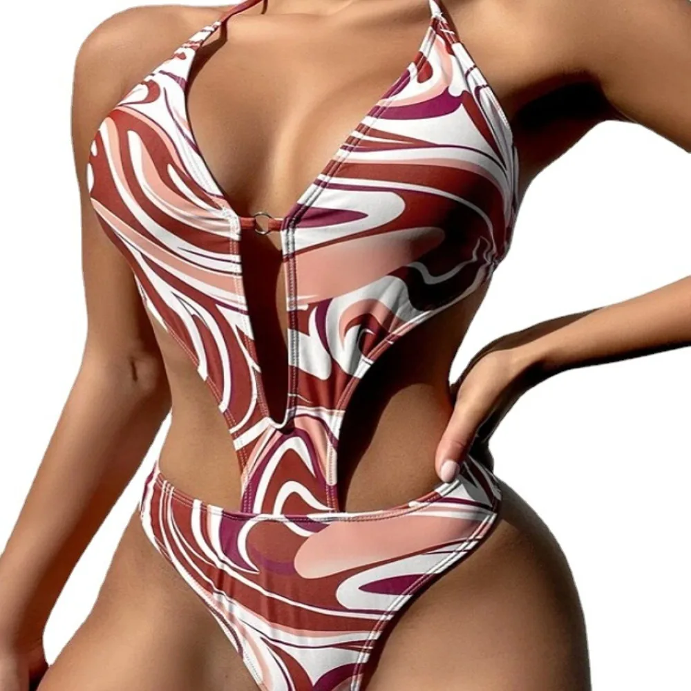 Women's One-piece Printed Quick Drying Bikini High Waisted European and American Sexy Swimsuit