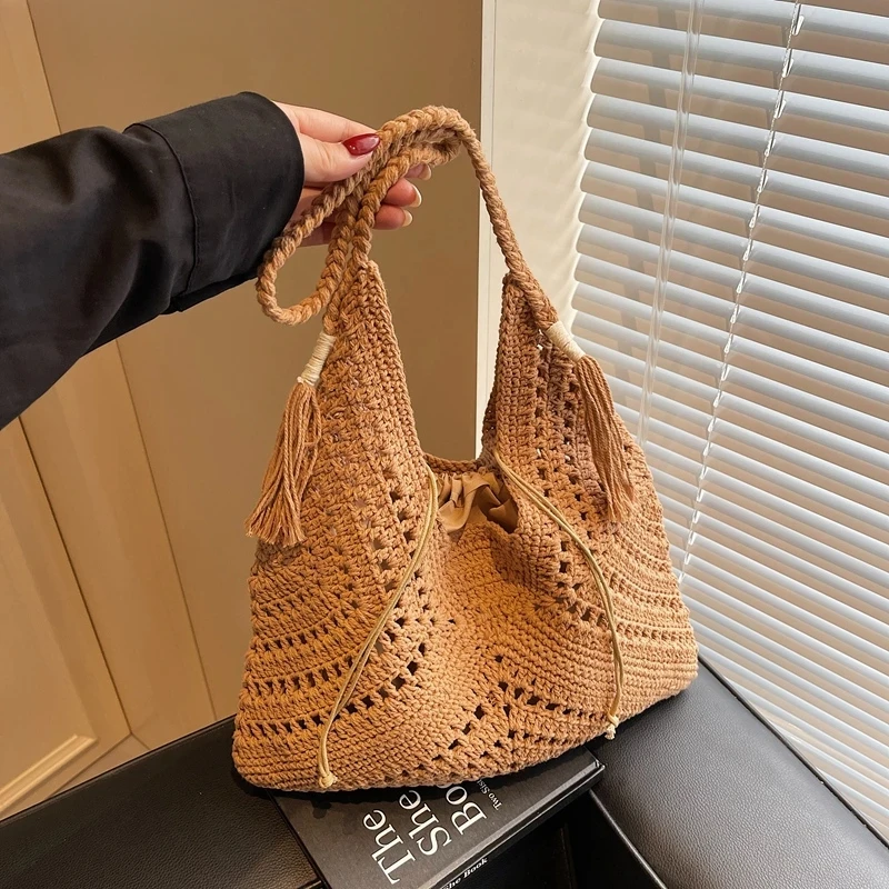 

Crochet 2-IN-1 Shoulder Bag Set For Women Raffia Boho Rattan Summer Beach Vacation Tote Bags Knitted Design Handbags Female 2025