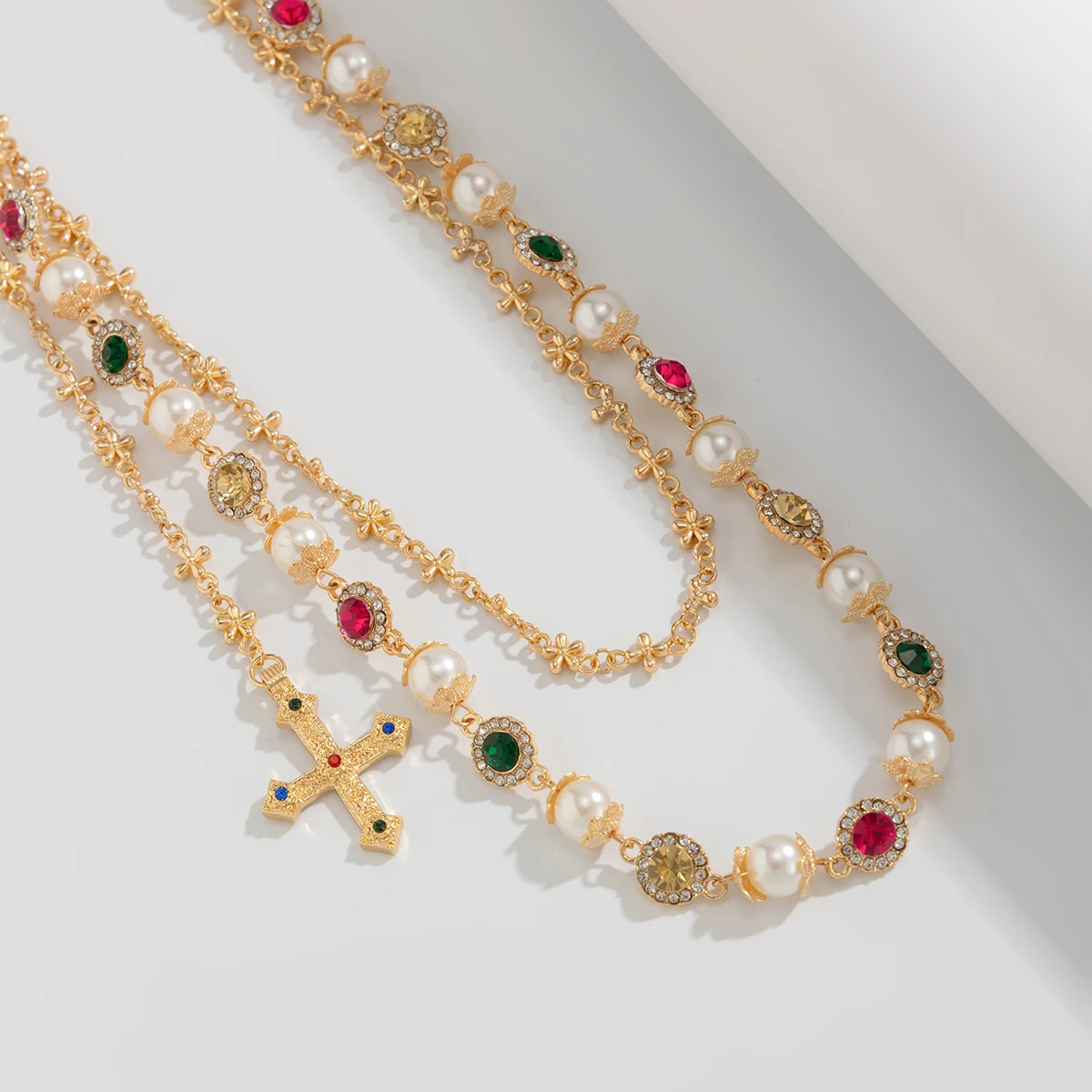 Ingemark رائعة فاخرة تقليد اللؤلؤ الاكريليك حجر الراين السراويل سلسلة النساء الشرير الهيب هوب الصليب قلادة الجينز سلسلة الرجال المجوهرات