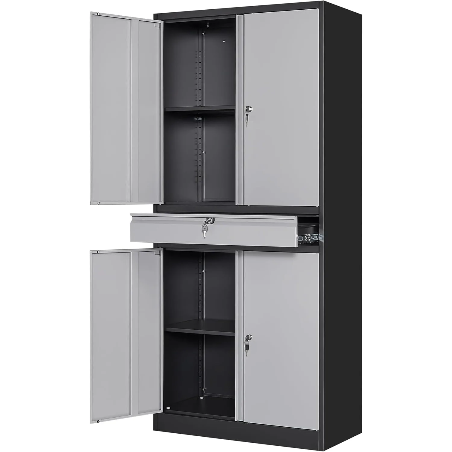 Metal Garage Cabinet with Locking Doors and Adjustable Shelves, Tool Storage Cabinet with 1 Drawer - 71