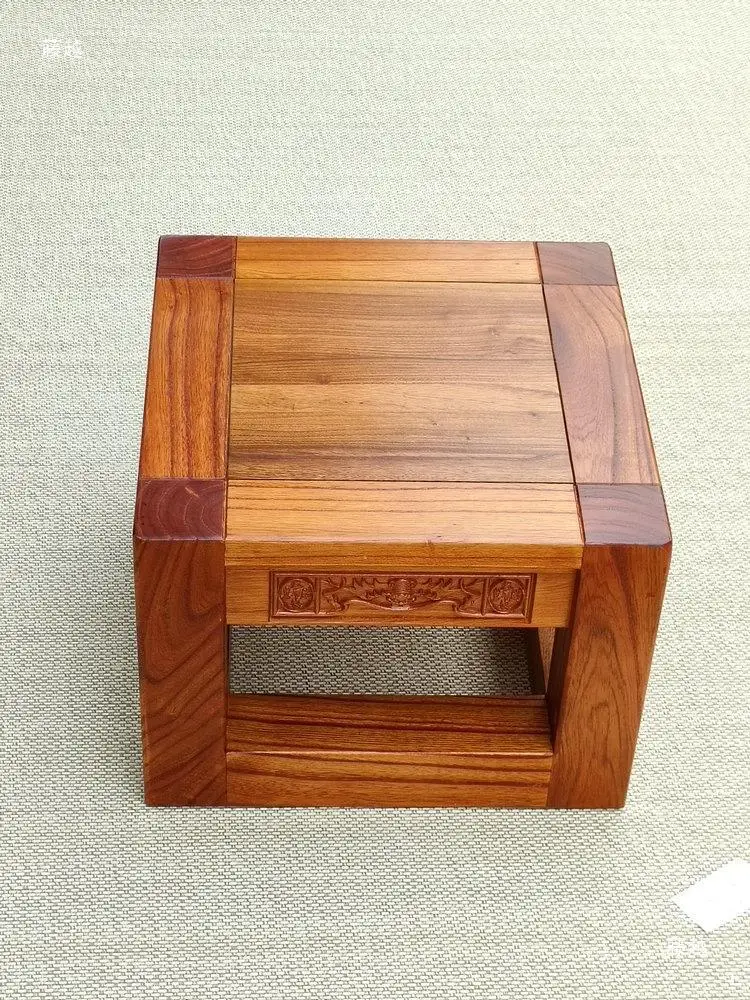 Old elm shoe changing stool square stool solid wood low living room tea sofa  flower stand base household tea