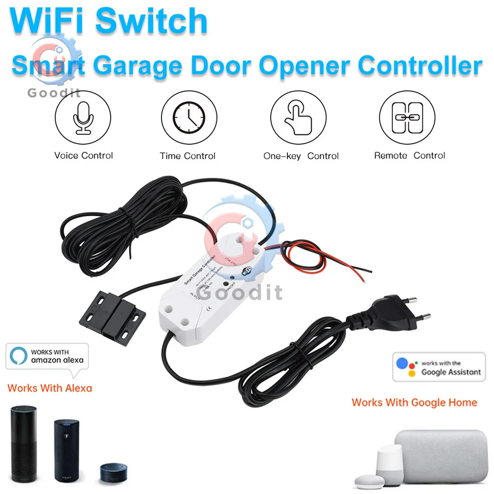 Controlador inteligente de garaje WiFi 110V 220V funciona con Alexa Google Home SmartLife/Tuya APP Control temporizador de cierre automático para seguridad del hogar