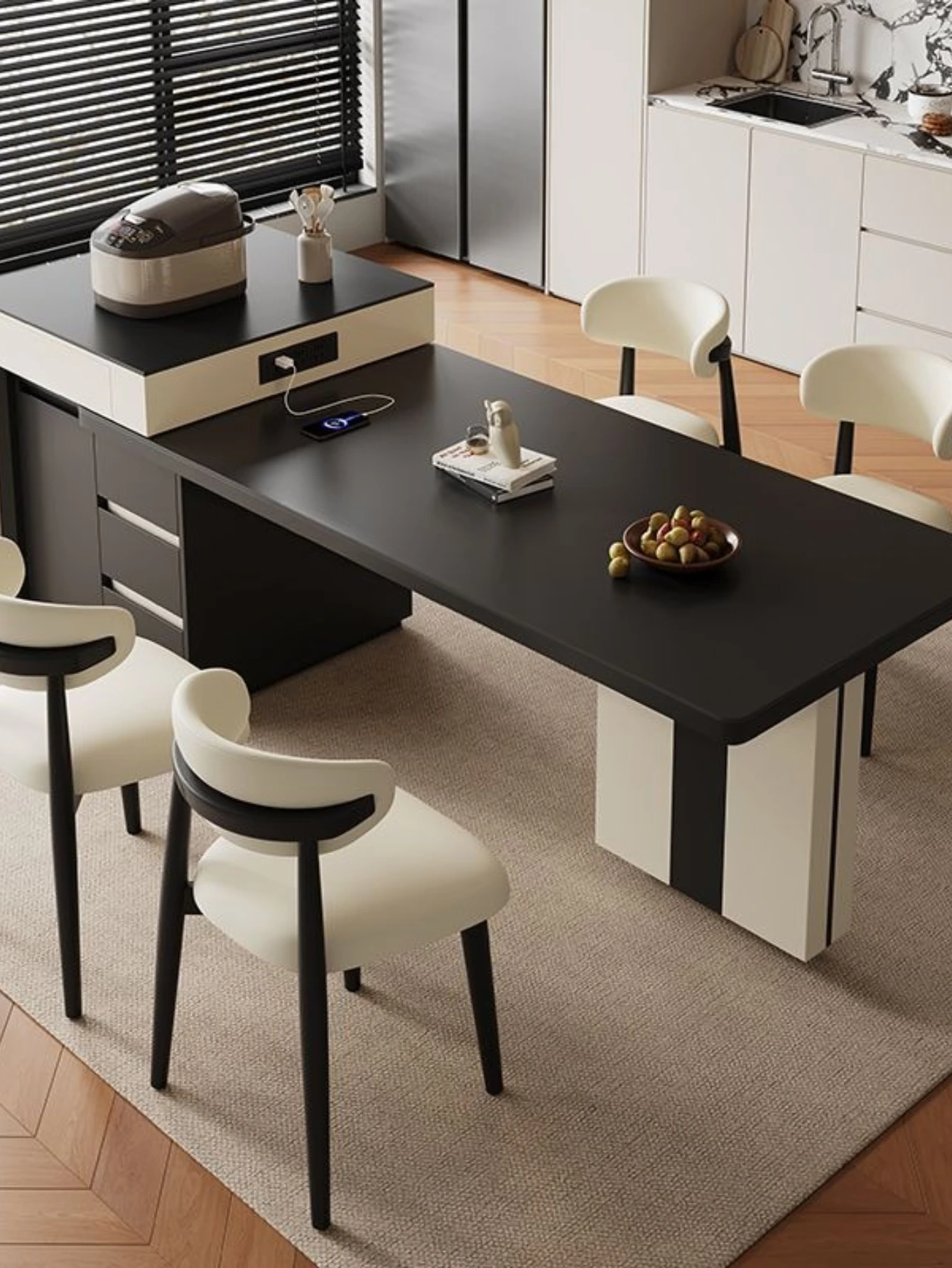 

Simple rock slab retractable island table household small apartment modern foldable multi-functional rock slab dining table