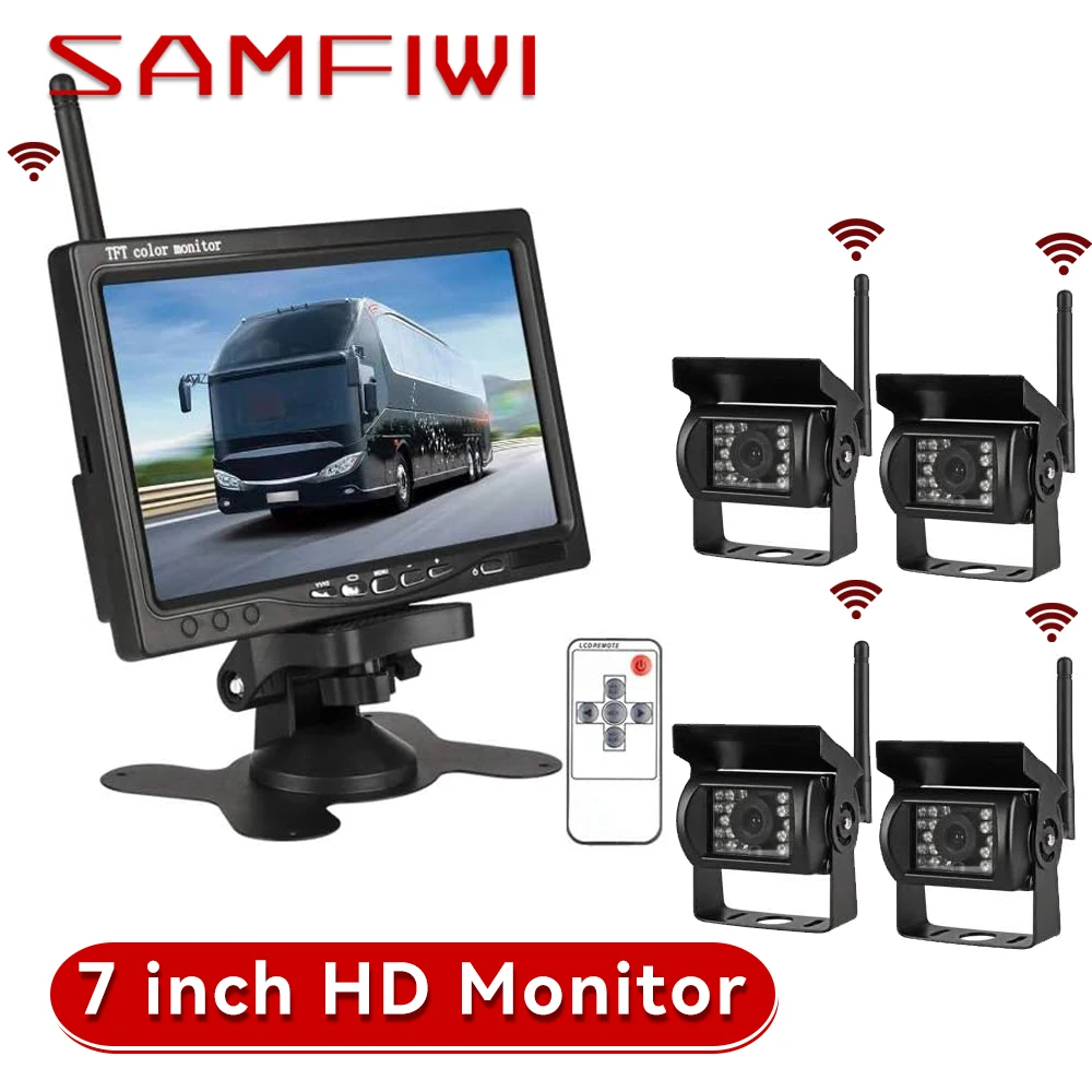 

Wireless Vehicle Backup Cameras 7" Monitor Parking Assistance System for RV/SUV/Van/Pickup/Truck/Trailer