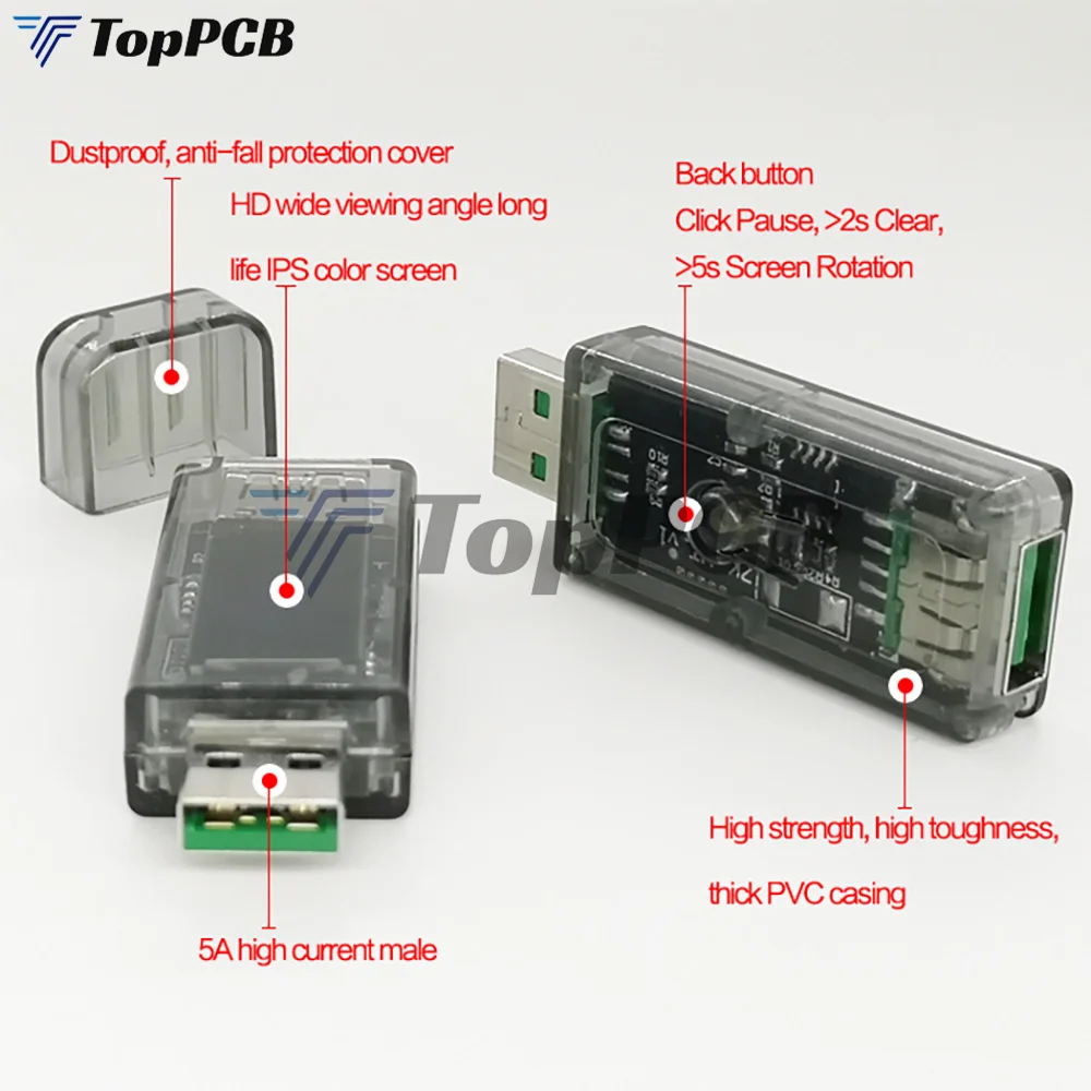 5A USB tester color screen Voltage ammeter power capacity fast charge protocol charger charging treasure