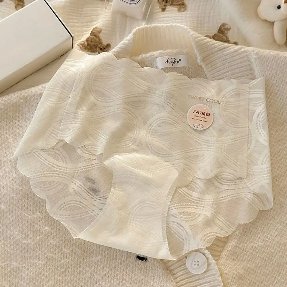 Comfortable Sweet Lace Mesh Panties Mid Waist Thin Seamless Briefs Cotton Crotch Underpants Underwear for Women Ladies