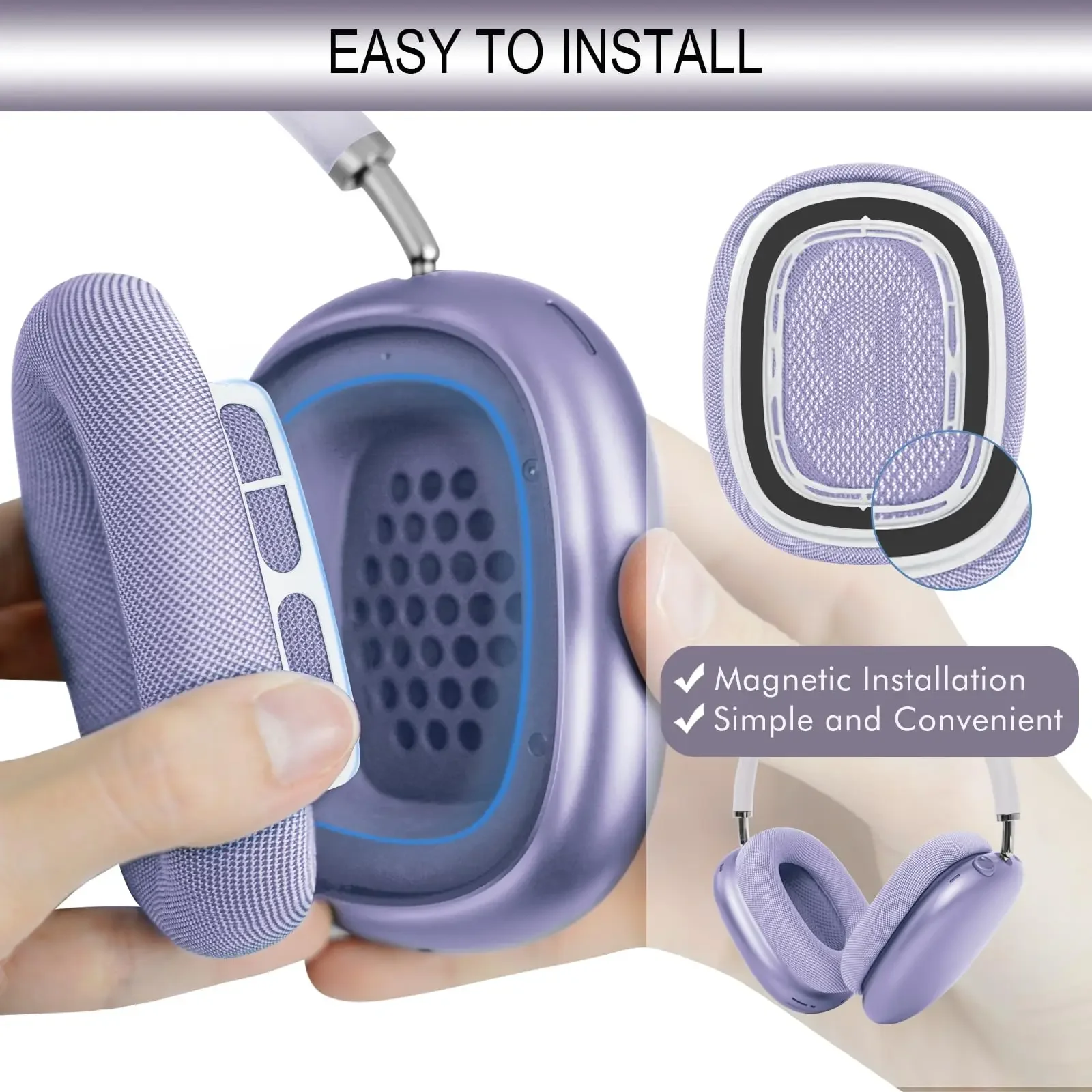 وسائد أذن بديلة من NUNUVV لسماعات AirPods Max 2024 وسادات الأذن/وسائد الأذن أجزاء إصلاح غطاء للأذنين،