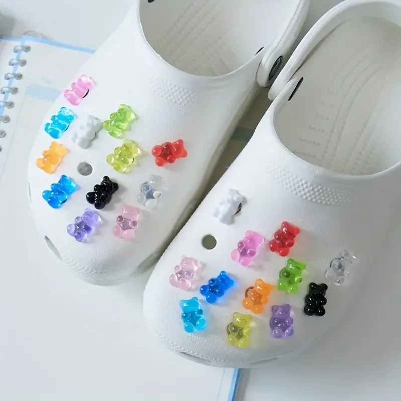 12/24Pcs Set Cute Jelly Bear Shoe Decoration Charms For Clogs Women And Man Sandals Decoration