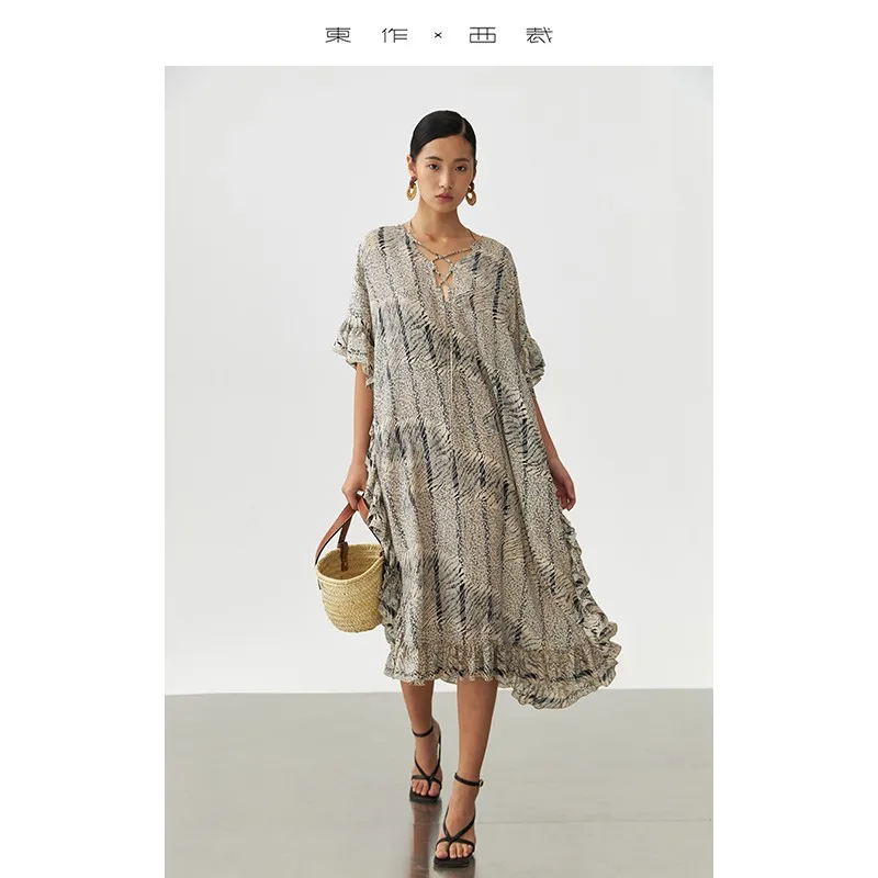 

Animal Fiber Fabric ~ Aristocratic Clothing! 2025 Summer Women's Ruffled Mulberry Silk Dress Design Niche Silk Long Skirt