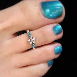 WANZHI Bohemian Color Beads Toe Rings for Women Girls Vintage Adjustable Flower Foot  Summer Beach Jewelry Accessories