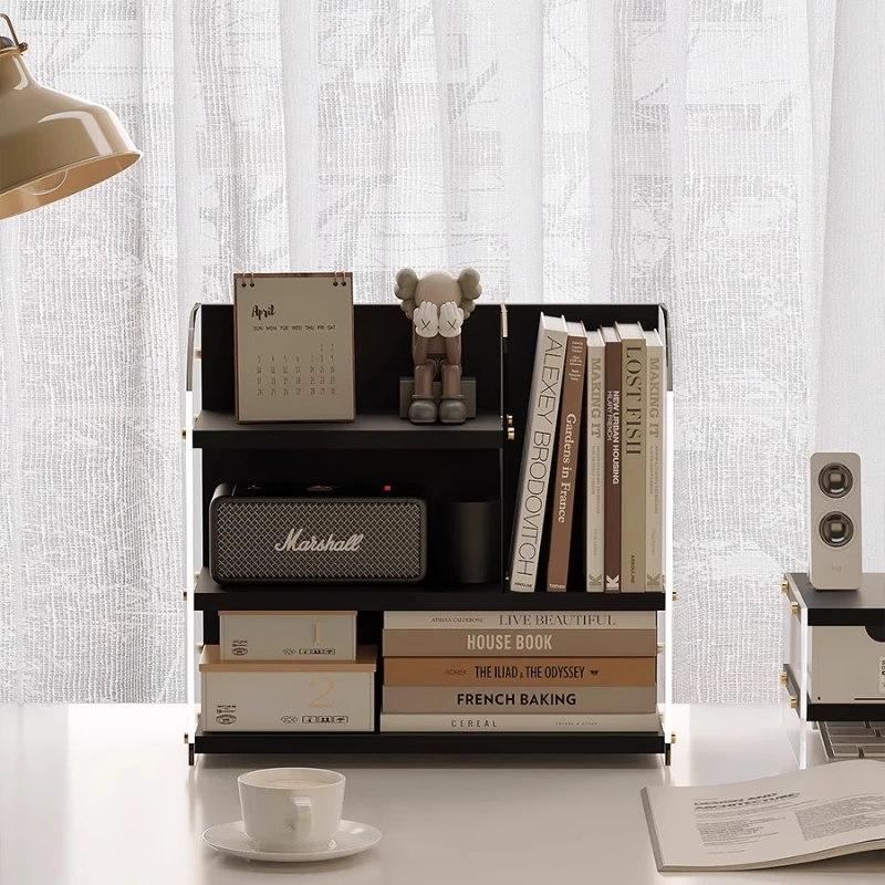 Modern Simple Bookcase Multilayer Desktop Organizer Office Storage Shelf Space Saving Desk Rack System for Home Office