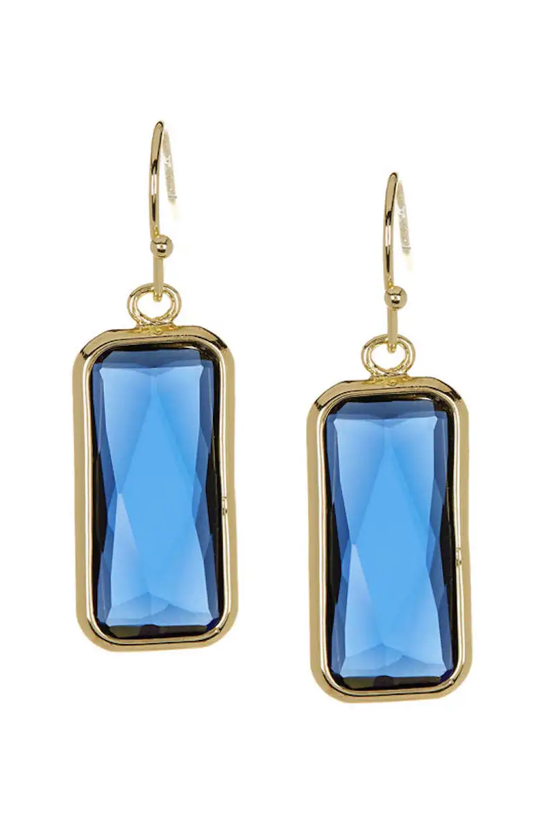 

London Blue Peridot Raspberry Moonstone Crystal Rectangle Earrings in Gold