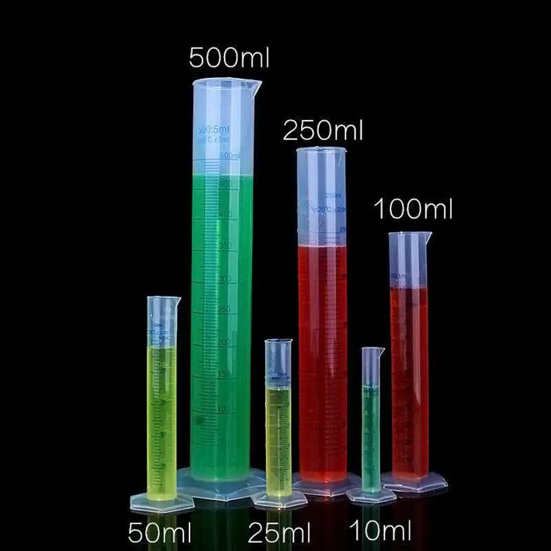 1Pcs Plastic Measuring Cylinders Set, Transparents Durables Graduated Cylinders for Laboratory Kitchen Test 10 25 50 100-500ml