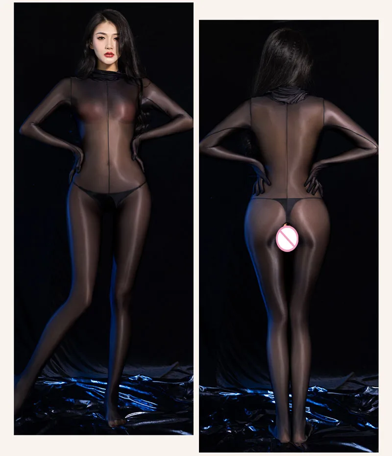 Women Sexy Lingerie Sheer Open Crotch Body Encasement Up to Head Bodyhose With Five Finger Glove BodyStocking Fetish Playsuit