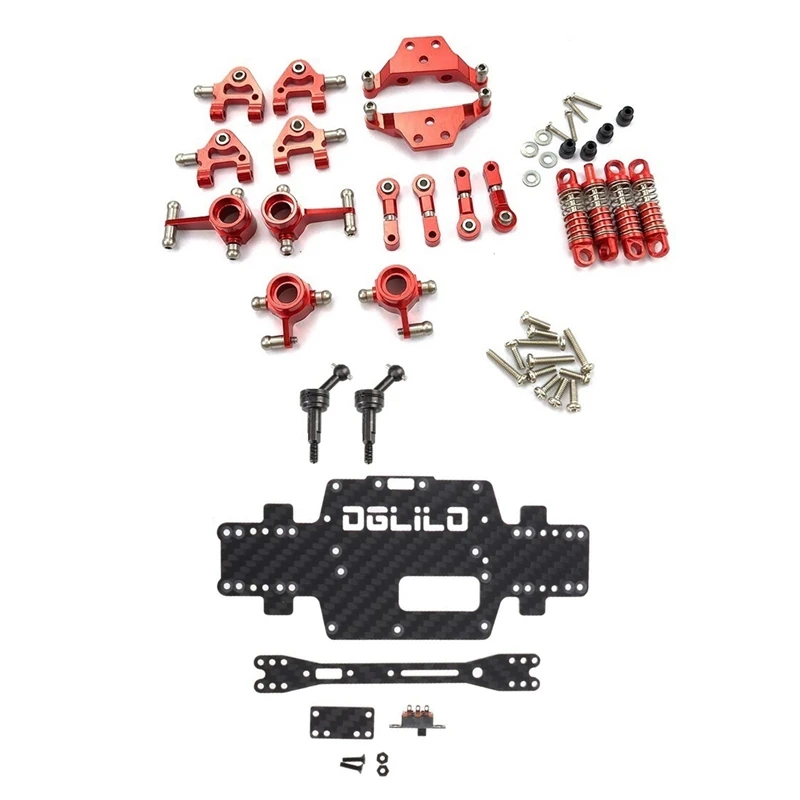 2 Set For Wltoys 1:28 RC Car Spare Parts: 1 Set Shock Absorber & 1 Set Carbon Fiber Chassis Car Bottom Low Body Shell