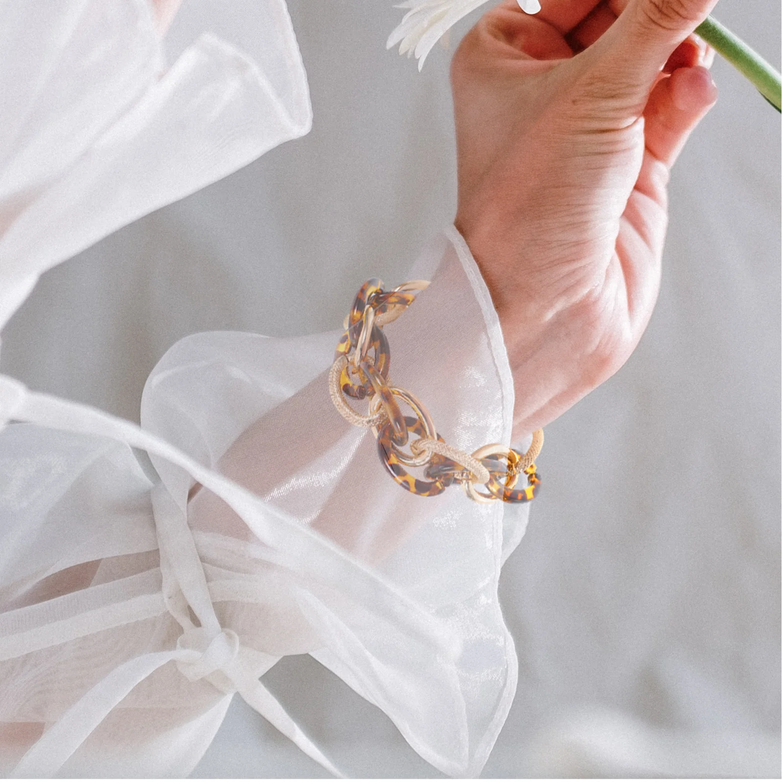 مكتنزة الاكريليك ليوبارد طباعة الطبقات سوار للنساء خمر نمط سلسلة اليد مجوهرات العصرية بيان الإكسسوار #1