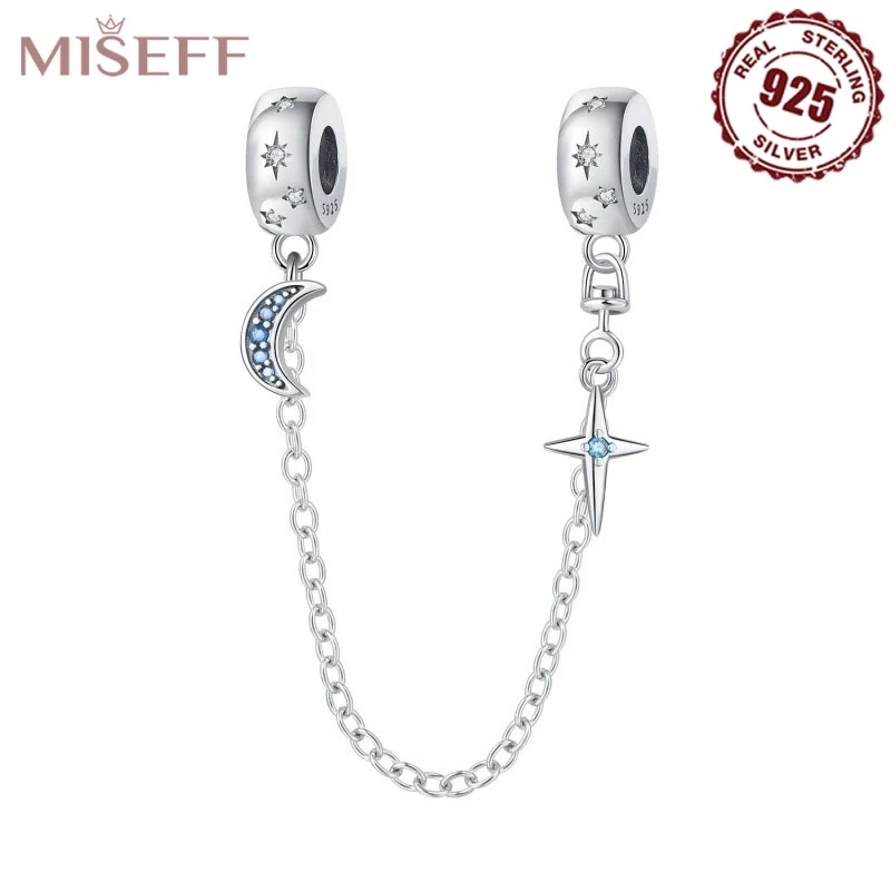 

MISEFF 2025 настоящая 100% стерлингового серебра 925 пробы, звезда, луна, защитная цепочка, бусины, подходят для оригинального браслета, сделай сам, подарки на день рождения, вечеринку
