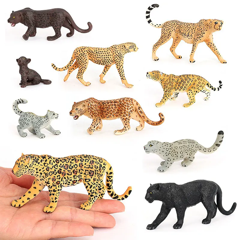 Cognitieve simulatie Wildlife Modellen Luipaard Panter Cheetah Sneeuwluipaard Actiefiguren Miniatuur Ornament Accessoires Speelgoed