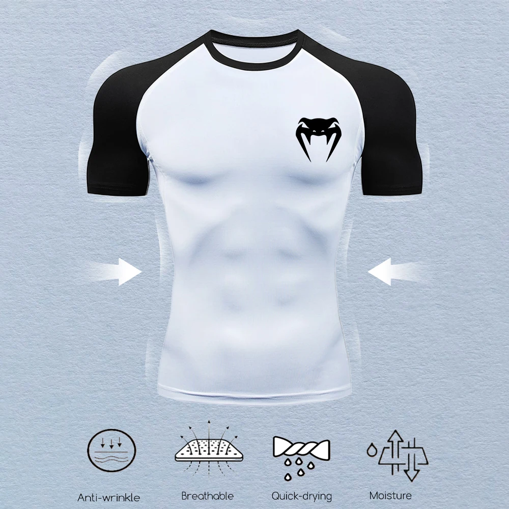 Herren Kompressionshemden Fitness Snake Print Gym Shirts Quick Dry Rashguard Kurzarm Sportbekleidung Jogging Tops T-Shirts Sommer – Detail 16