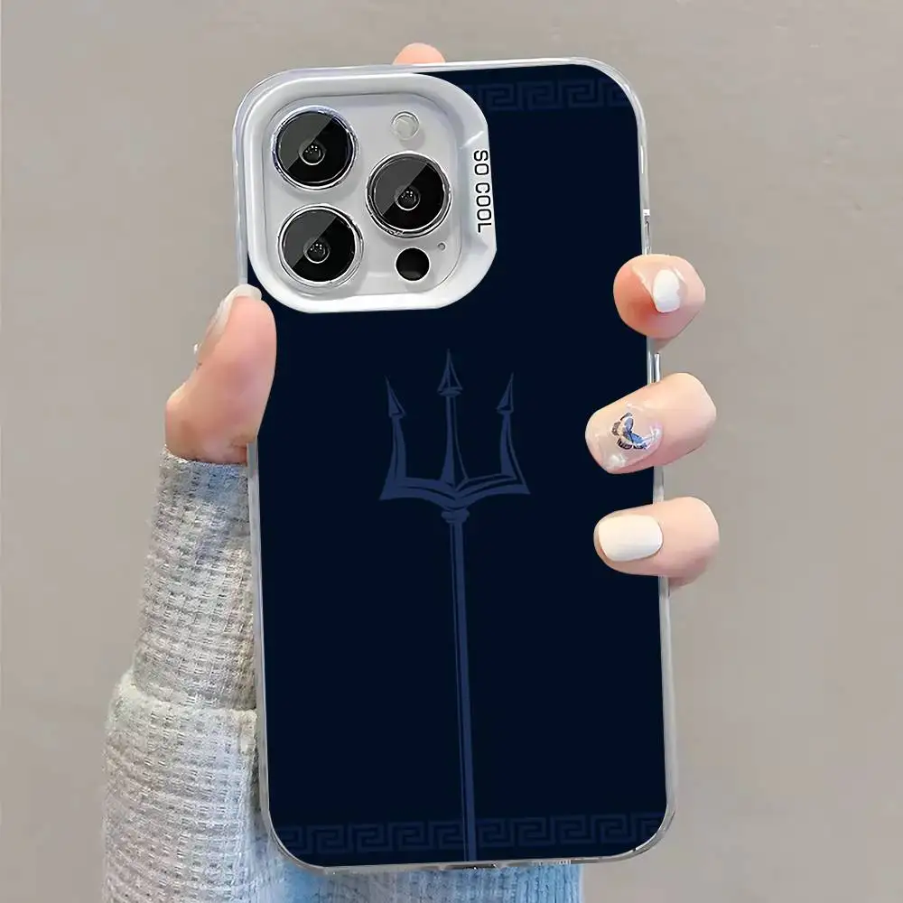 حافظة هاتف P-Percy J-Jackson Poseidon لهاتف iPhone 16,15,14,13,12,11,Pro,XS,Max,Plus,Mini,SE غطاء مقاوم للصدمات من الحلوى البيضاء غير اللامعة