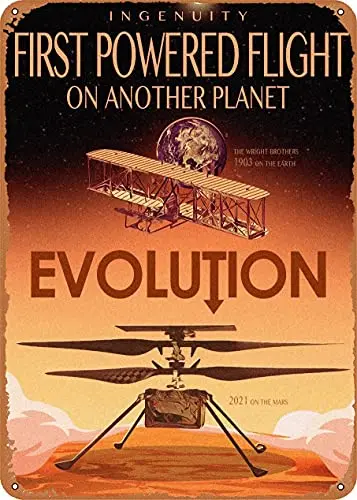  First Powerd Fligh on Another Planet The Wright Brothers 1903 on The Earth Evolution 2021 on The Mars Metal Sign Space Explorat