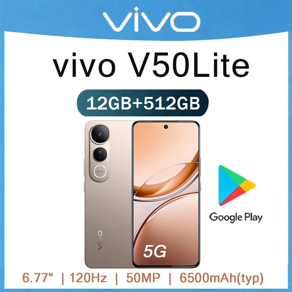 6.77 Inch 120Hz 5G Mobile Phone VIVO V50 Lite 12+512GB Large Memory 6500mAh Battery 50MP Camera Dual SIM Unlocked Smartphone
