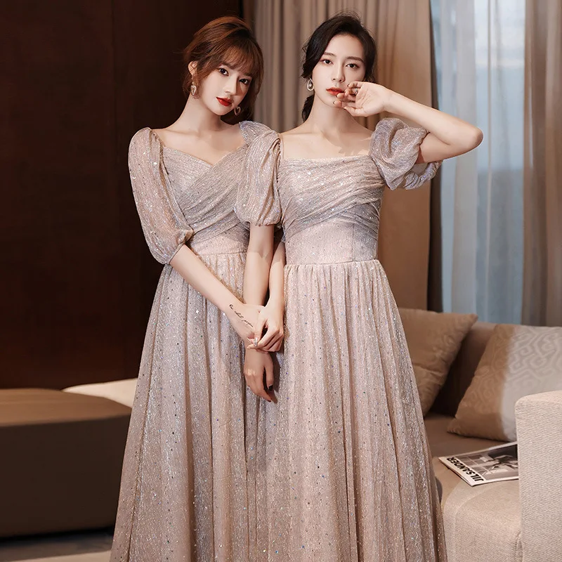 

Blingbling Bridesmaid Dress 2023 New Half Sleeve Sequins Long Wedding Party Dress Women Evening Gowns Formal Prom Dresses