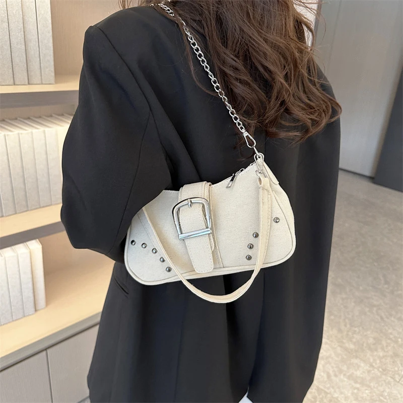 Y2k Vintage Women Underarm Bag Korean Casual Cute White Shoulder Bag Ladies Sling Leather Zip Purses Girls Fashion Tote Handbag