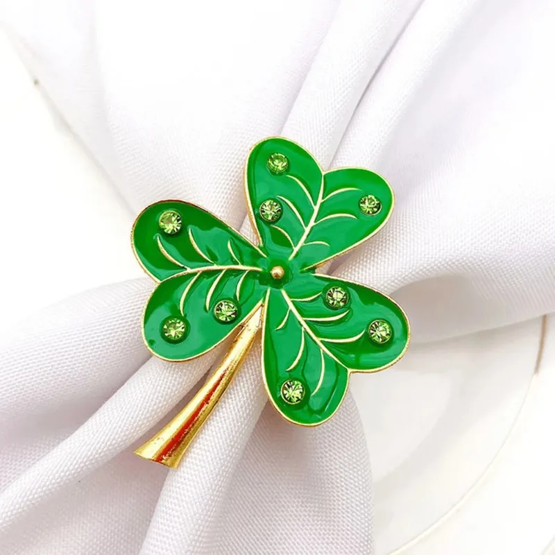 6-24PCS Luxury Green Enamel Clover Design Napkin Rings Elegant Napkin Holders for Wedding Banquet Hotel Table Decor Supplies