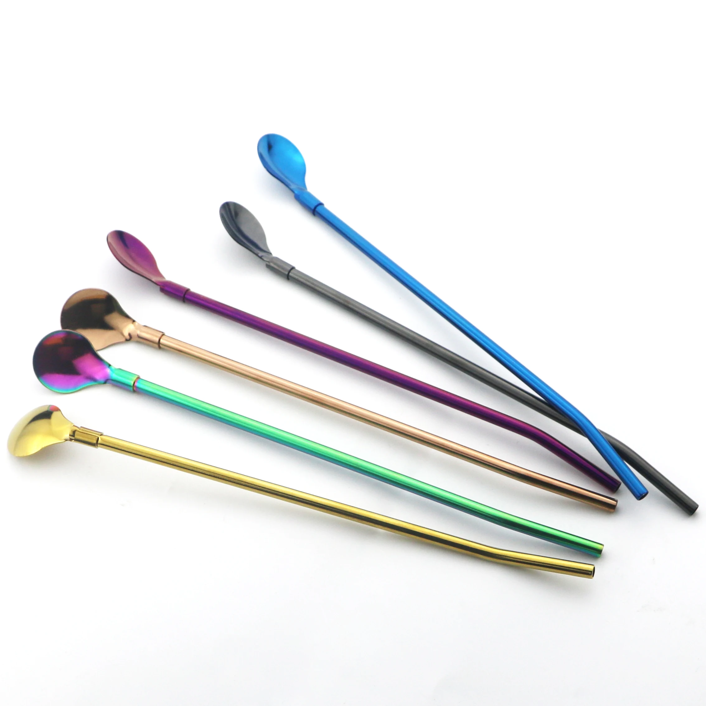 4/8Pcs 304 Stainless Steel Straw Spoon Set Mixing Stirring Straw Reusable Metal Straw with Brush for Smoothie Drinking Accessory