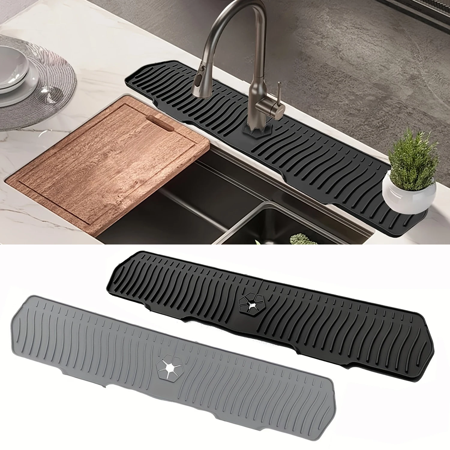 30Inch Kitchen Silicone Faucet Mat Water Catcher Mat Sink Large Size Splash Pad Countertop Drain Drying Protector Bathroom