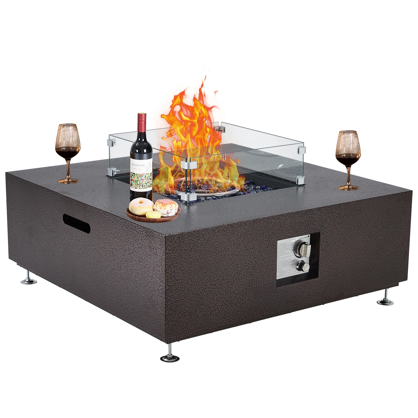 36 Inch Outdoor Propane Fire Pit Table,50000BTU Steel Gas Firepit with Wind Guard,CSA Safety Certified Glass Beads & Rain Cover