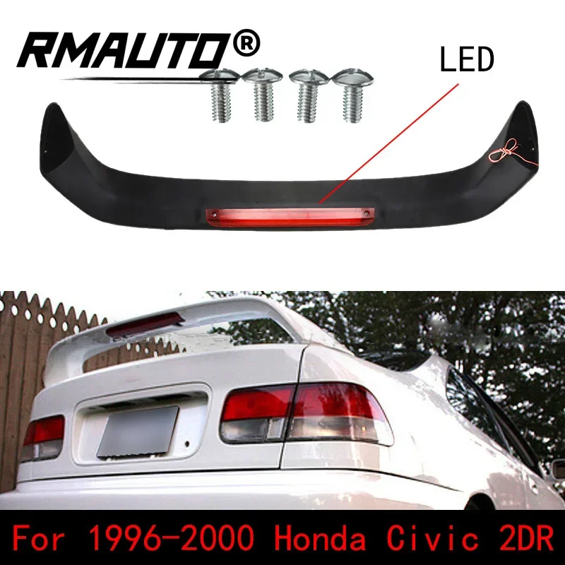 RMAUTO Car Rear Trunk Spoiler Wing JDM Style with LED Brake Light Lamp For Honda Civic 2DR Coupe 1996-2000 Car Body Styling Kits