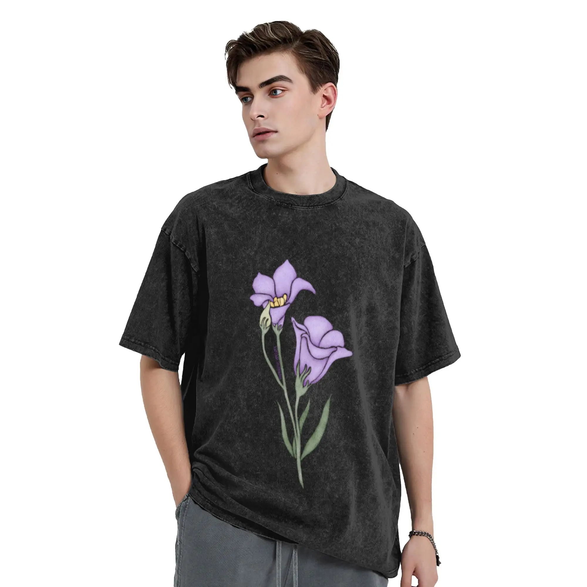 Watercolor Texas Bluebell Flower- Texas Native Flower  Chic A T-Shirt Oversized Short Sleeve Men's Women's Cotton Tees Tops