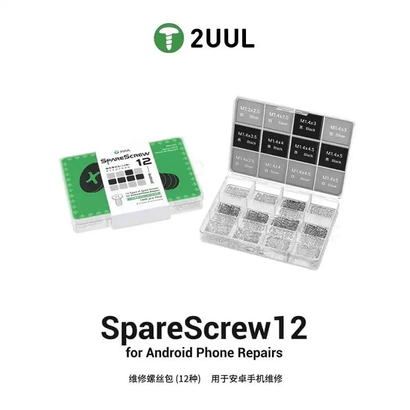 2UUL SC12 Screw Set 1200PCS/BOX for Mobile Phone Repair 12-Type Phillip Screws Replacement Kit Tool