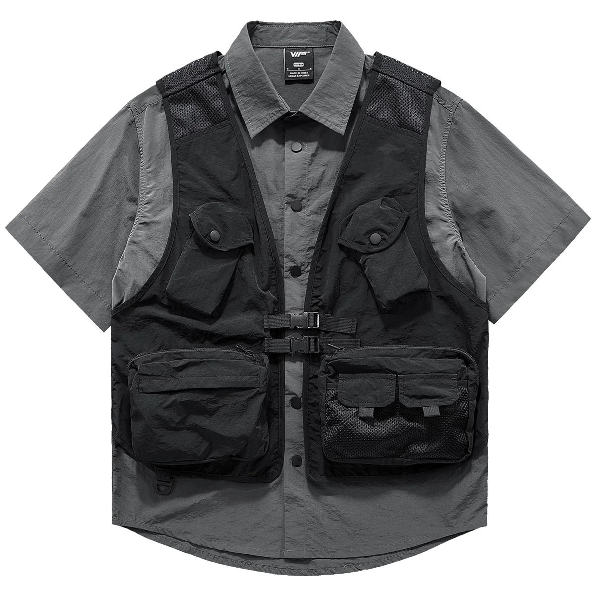 

Мужская рубашка VIP с коротким рукавом, летняя, модная, для активного отдыха, с контрастными вставками, свободного кроя, молодежная, популярная, однотонная