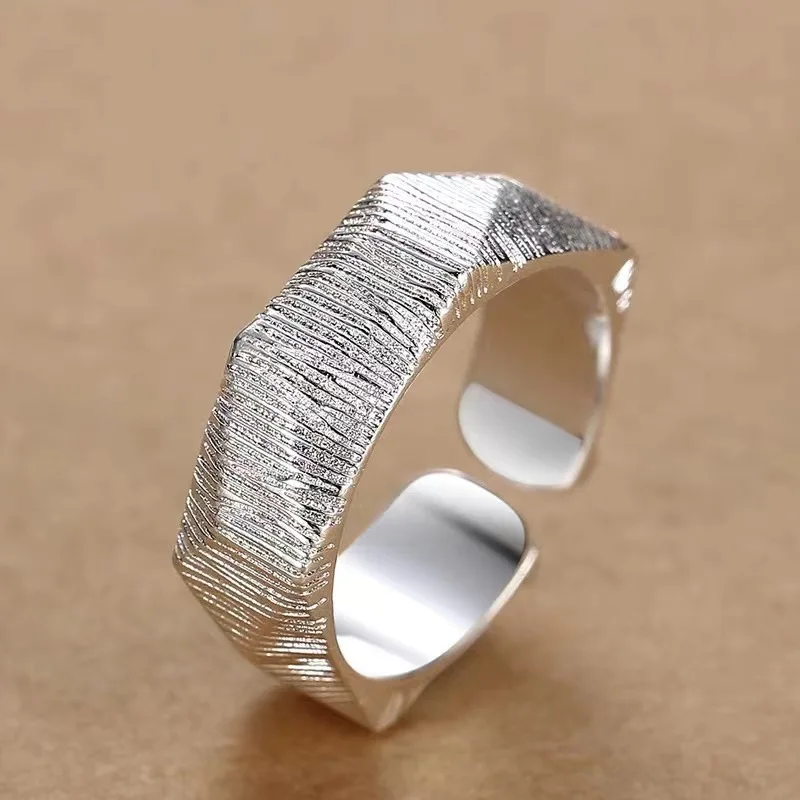 New Adjustable Open Band Bold Statement Men's Solitaire Ring Modern Gothic Tungsten Carbide Ring for Index Finger Jewelry