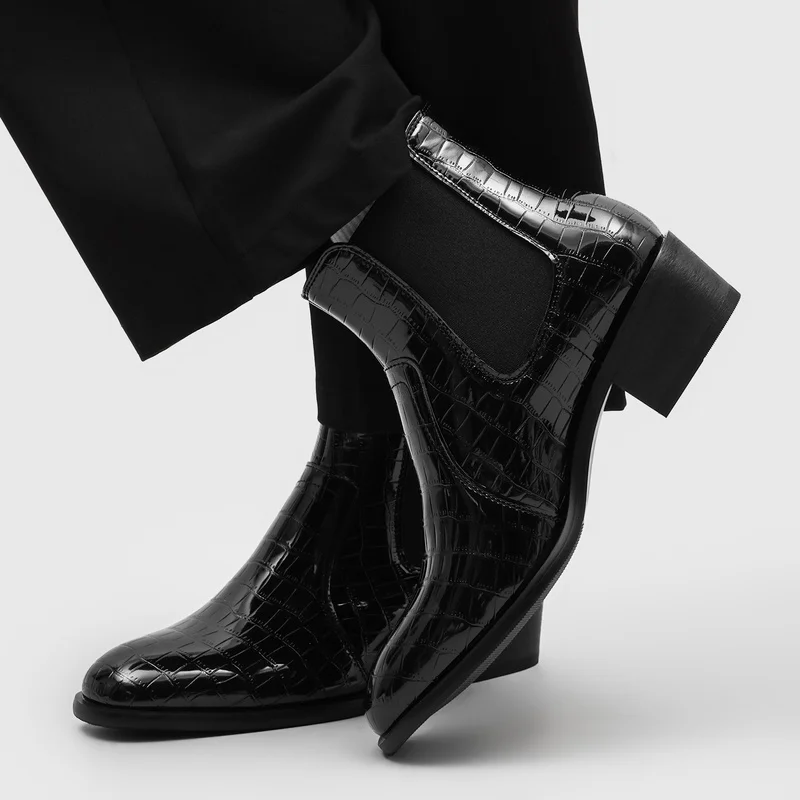 English Style Men Chelsea Boots Black Color High-top Design Anti-slip Business Fashionable Men Boots Social Boots Sizes 38-46