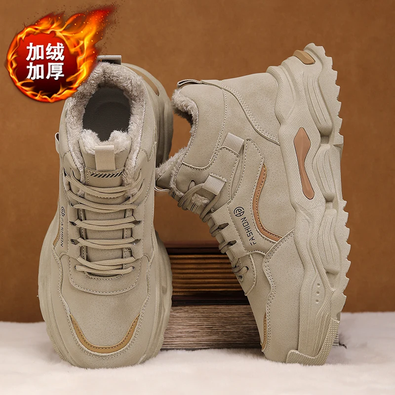 

Мужская зимняя флисовая теплая повседневная обувь с высоким берцем на толстой подошве. Мужская противоскользящая обувь для работы, спорта, охраны труда и рабочей одежды.