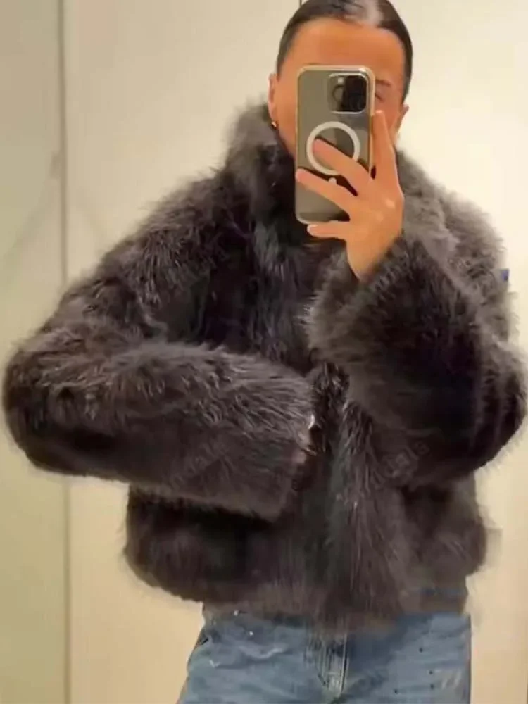 Chaqueta de piel para mujer 2025, nueva Chaqueta corta de calle con botones de manga larga para mujer, ropa de abrigo de ocio a la moda para otoño e invierno