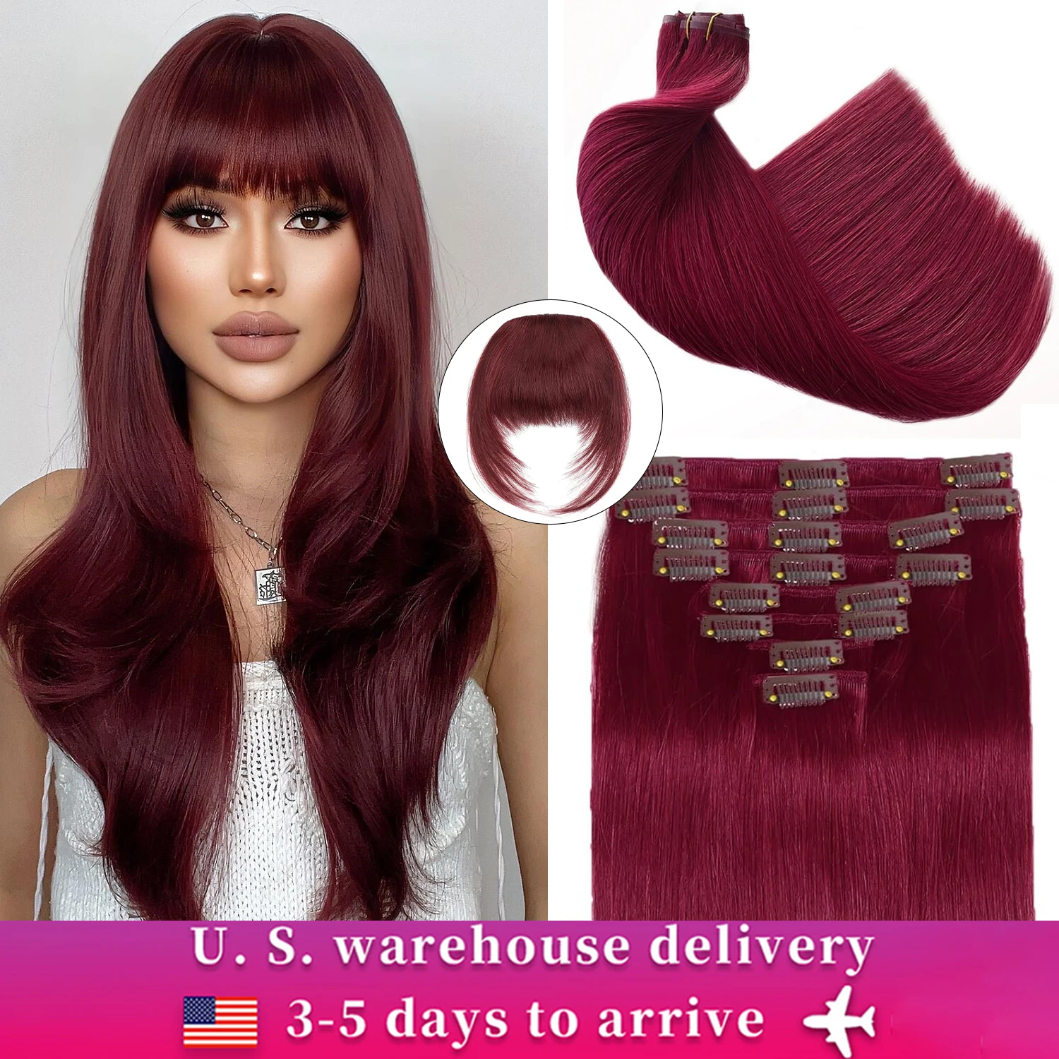 99J Clip in Bangs Hair Extensions Real Human Hair Clip in Hair Extensions Black Women 16A  100% Human Hair Clip in Hair 24/10pcs