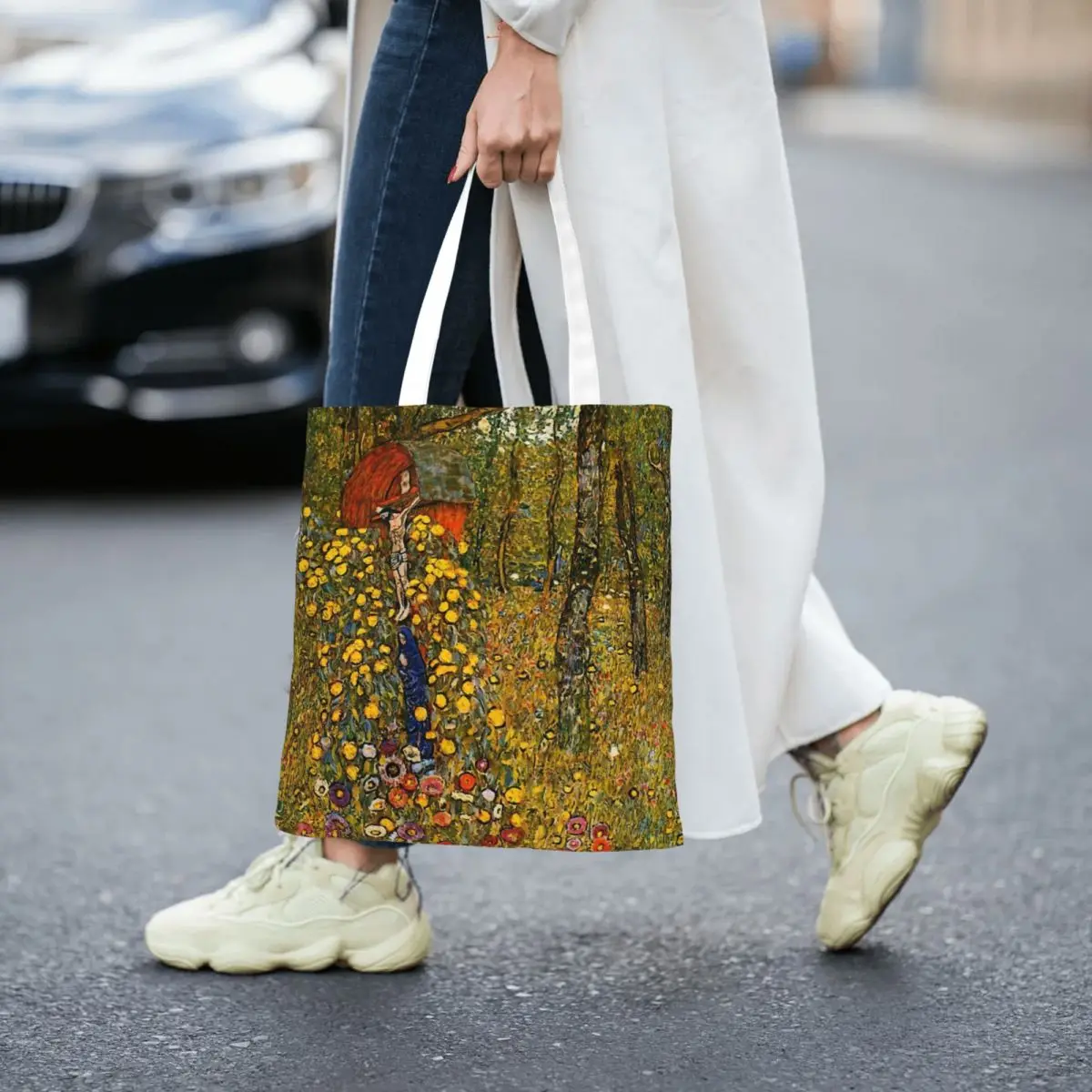 Gustav Klimt-Country Garden Canvas Tote Bag para mulheres e homens, design estético, exclusivo, sacolas de compras