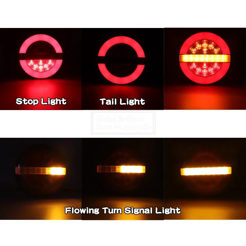 1/2Pcs 12V 24V Round LED Truck Tail Lights Dynamic Turn Signal Rear Lamp Trailer Brake Lights Pickup Car Tractor Taillights