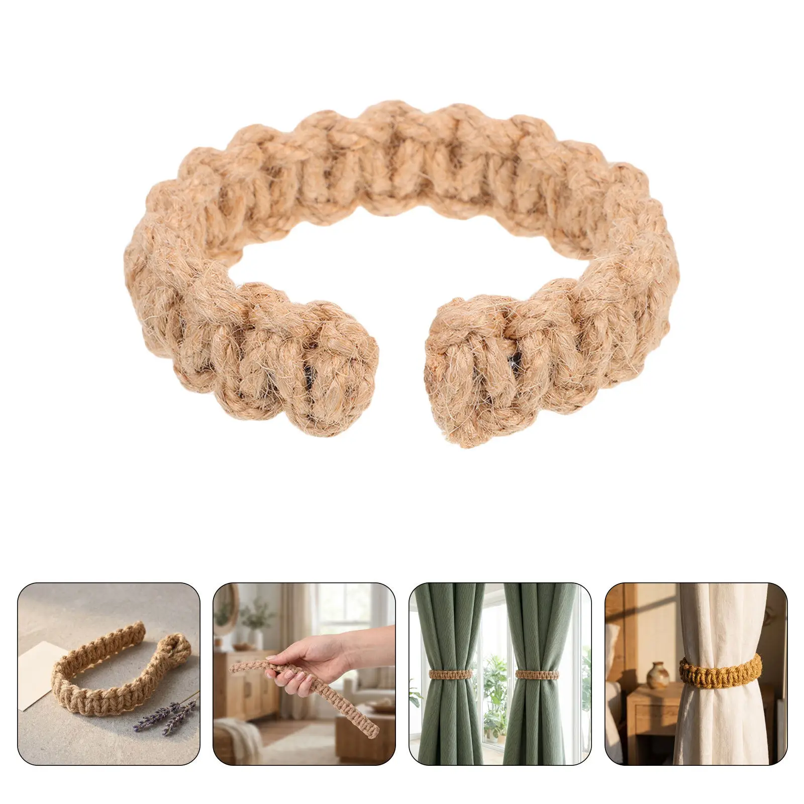8Pcs Rustic Curtain Tiebacks Adjustable Rope Holdbacks for Drapes Bedroom Living Room Office Jute Braided Curtain Rope Ties