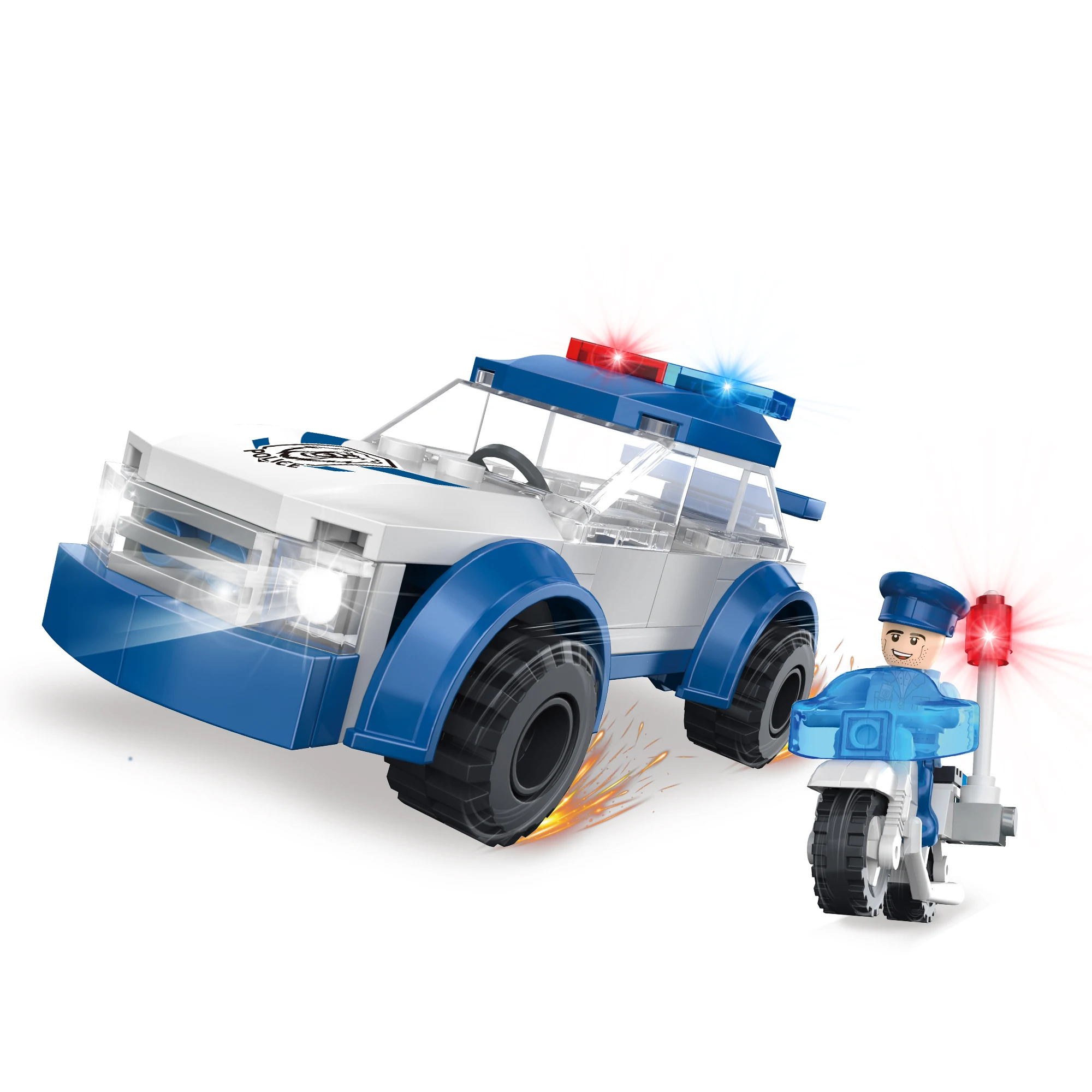 COGO Motorized Police Car Toy Building Blocks - Ghostbusters Themed, Ecto 1 Inspired, Interlocking Block Set for Children