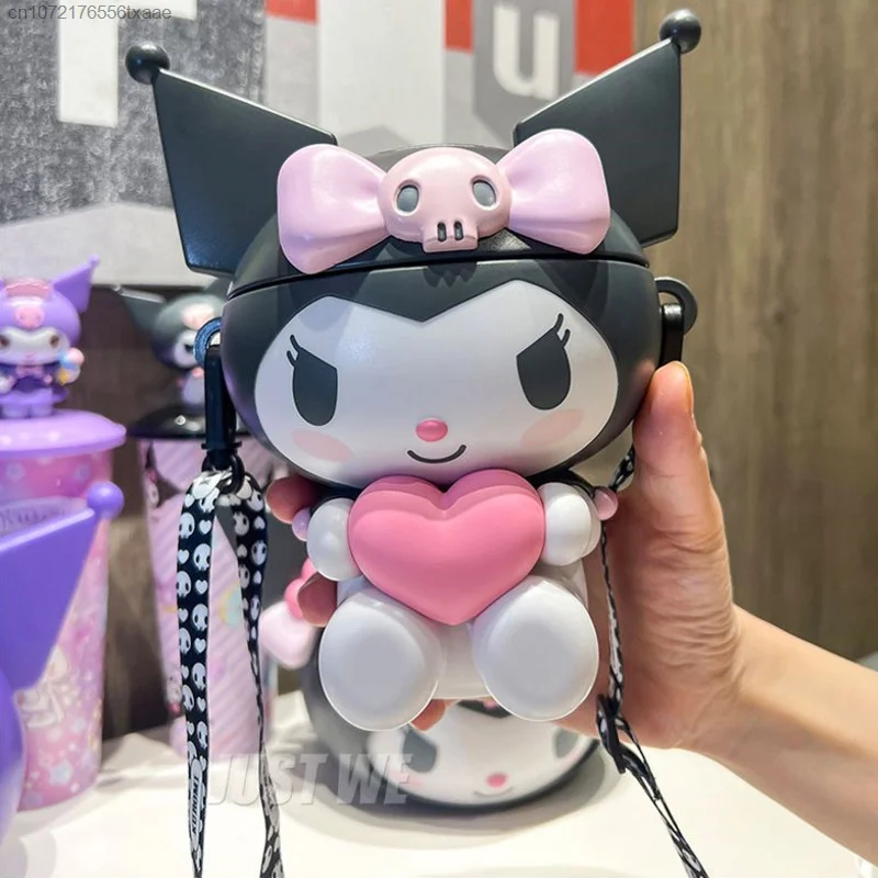 Sanrio Kuromi 650ml Cartoon Milk Coffee Cup With Straw Cute Drinking Bottle Outdoors Sports Portable Large Capacity Water Cup