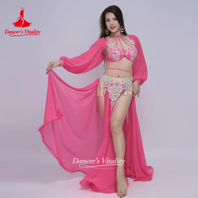 BellyDance Performance-Kostüm für Damen, Senior AB-Steine, BH + Chiffon, langer Rock, 2-teilig, orientalisches Tanz-Outfit, Tänzerin Vitalität